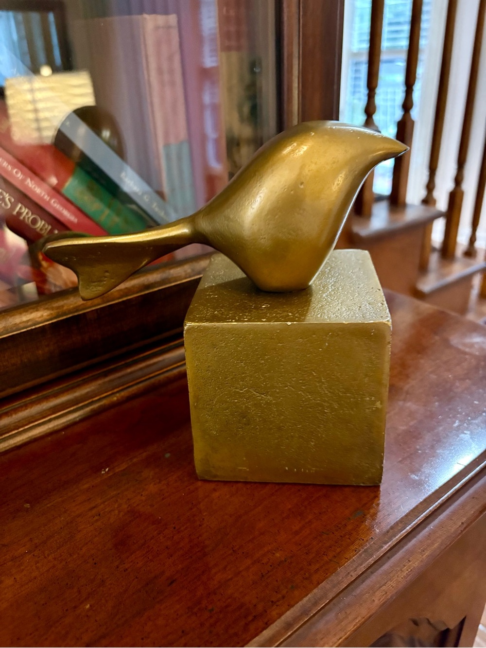 Brass-Tone Decorative Bird Sculpture on Cube Base